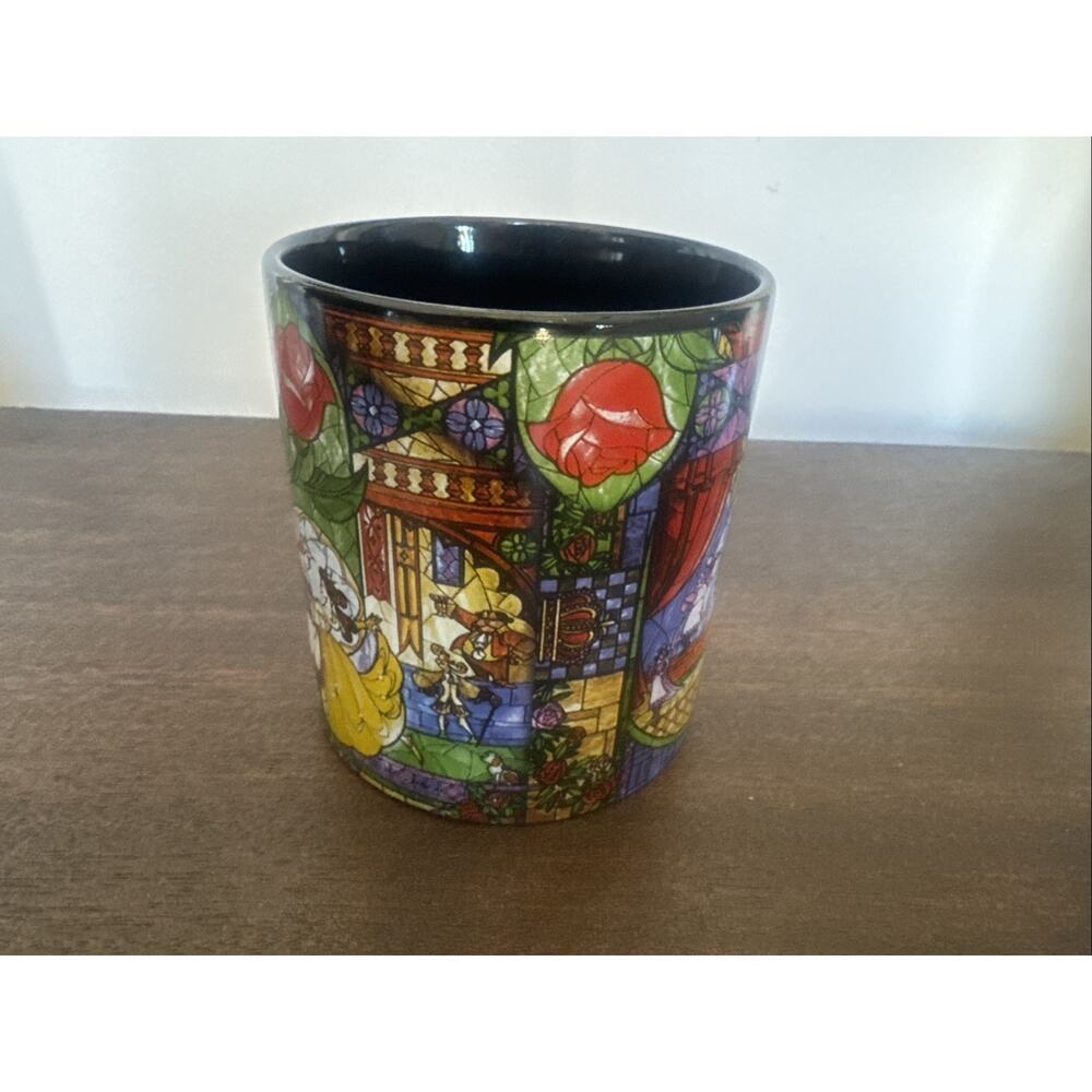 Disney Beauty & The Beast 20 oz Mug Stained Glass Rose Window Lumiere Cogsworth - Picture 5 of 10